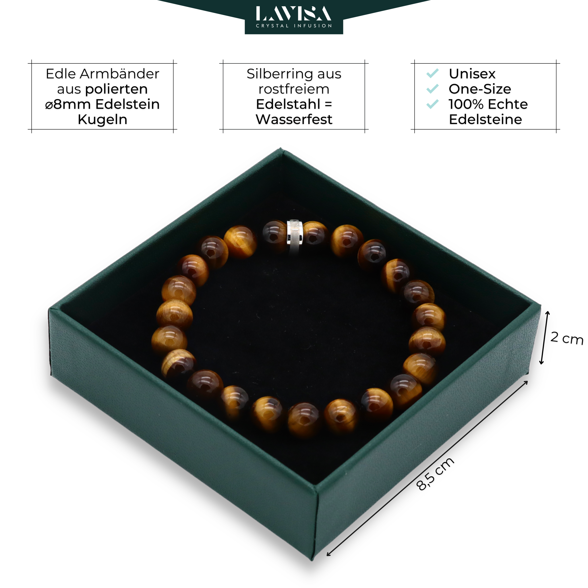 Tigerauge Edelstein Armbänder lavisa 10 Varianten 8mm Perlen Kristallarmband